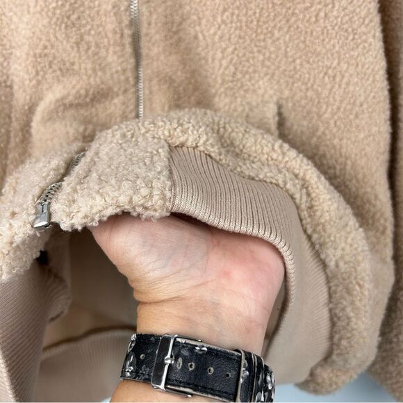 Avec Les Filles Sherpa Jacket Fuzzy Furry Warm Full Zip Tan Women’s Sz S - Picture 8 of 16